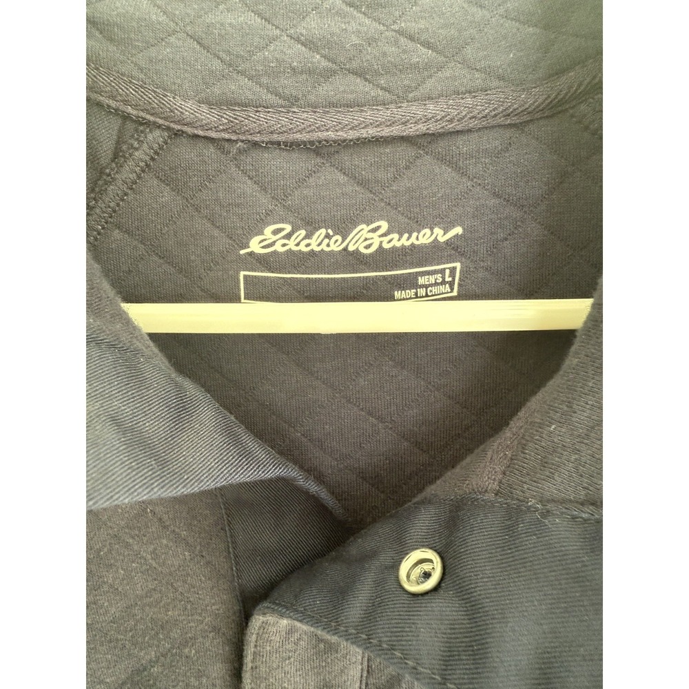 Eddie Bauer 1/4 Snap Pullover Sweater Mens Large Navy Blue Quilted Outdoors - Picture 3 of 4